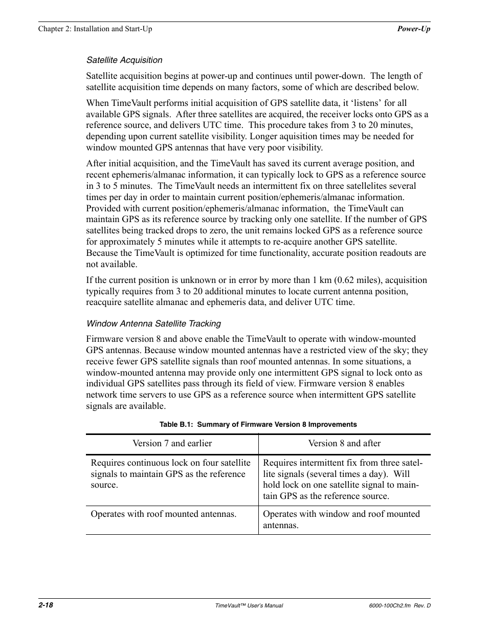 Satellite acquisition, Window antenna satellite tracking | Symmetricom Time Server User Manual | Page 32 / 148