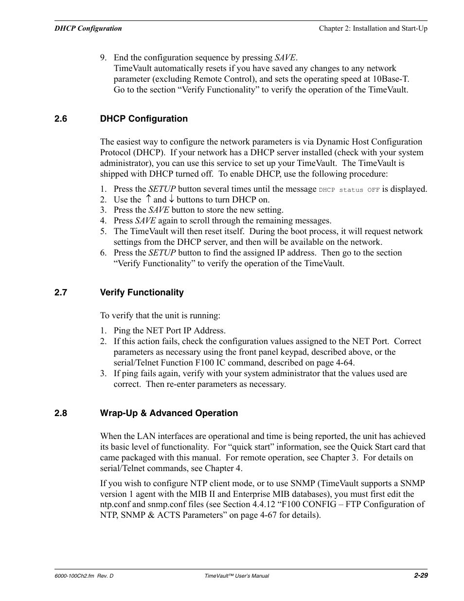 6 dhcp configuration, 7 verify functionality, 8 wrap-up & advanced operation | Dhcp configuration, Verify functionality, Wrap-up & advanced operation | Symmetricom Time Server User Manual | Page 43 / 148