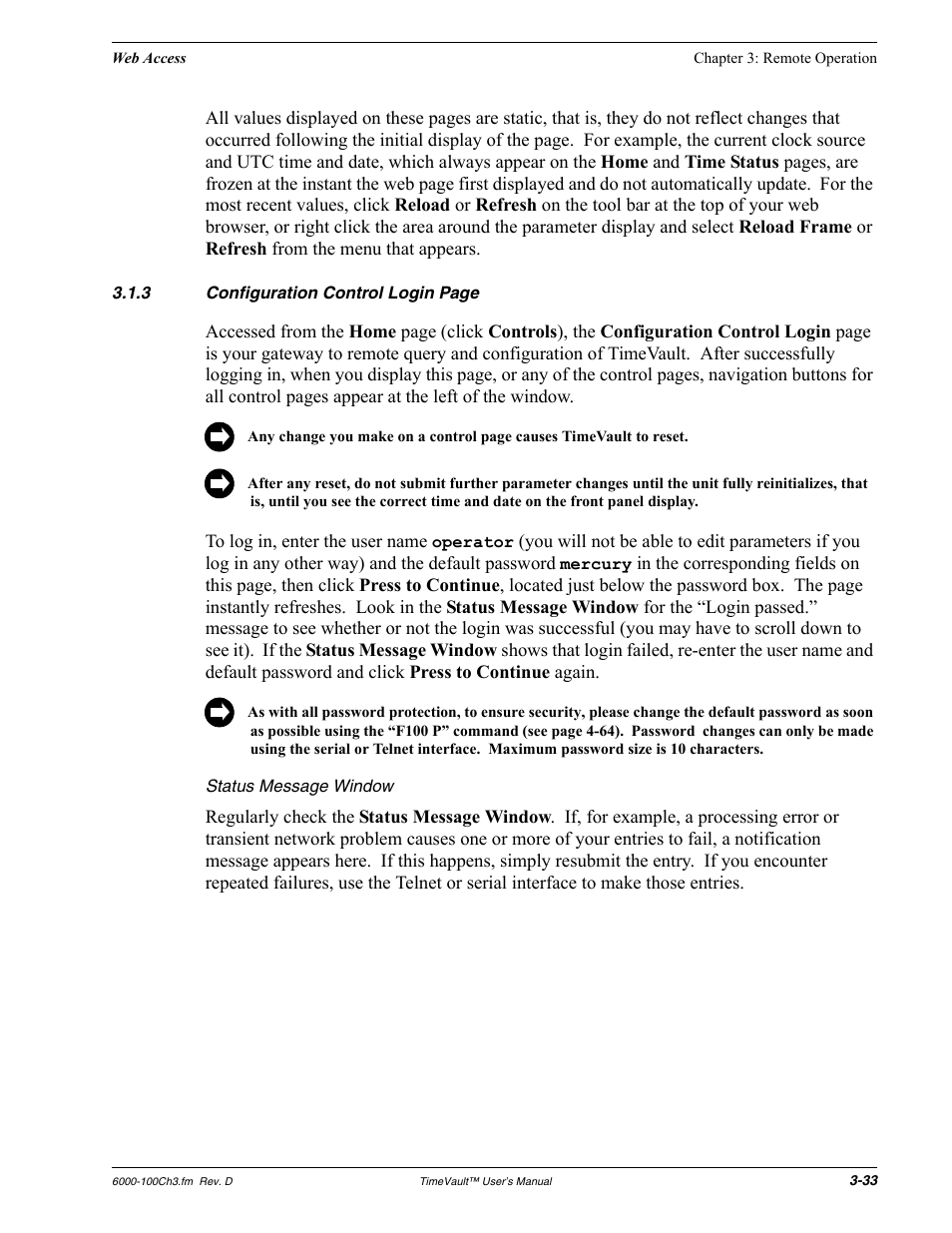 Status message window | Symmetricom Time Server User Manual | Page 47 / 148