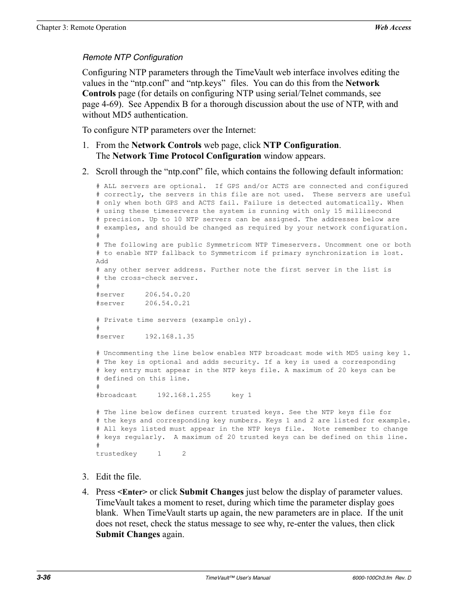 Remote ntp configuration | Symmetricom Time Server User Manual | Page 50 / 148