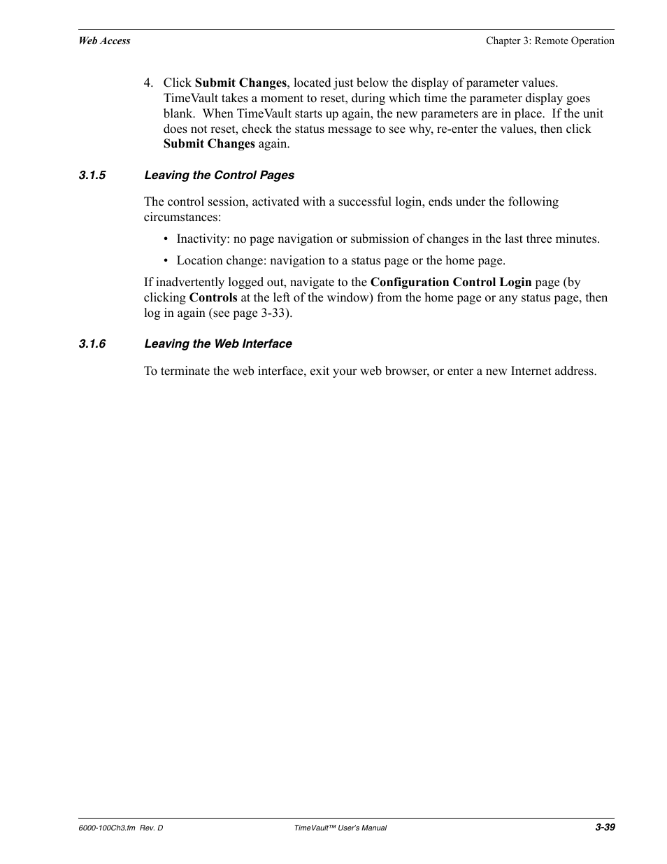 6 leaving the web interface, Leaving the web interface | Symmetricom Time Server User Manual | Page 53 / 148