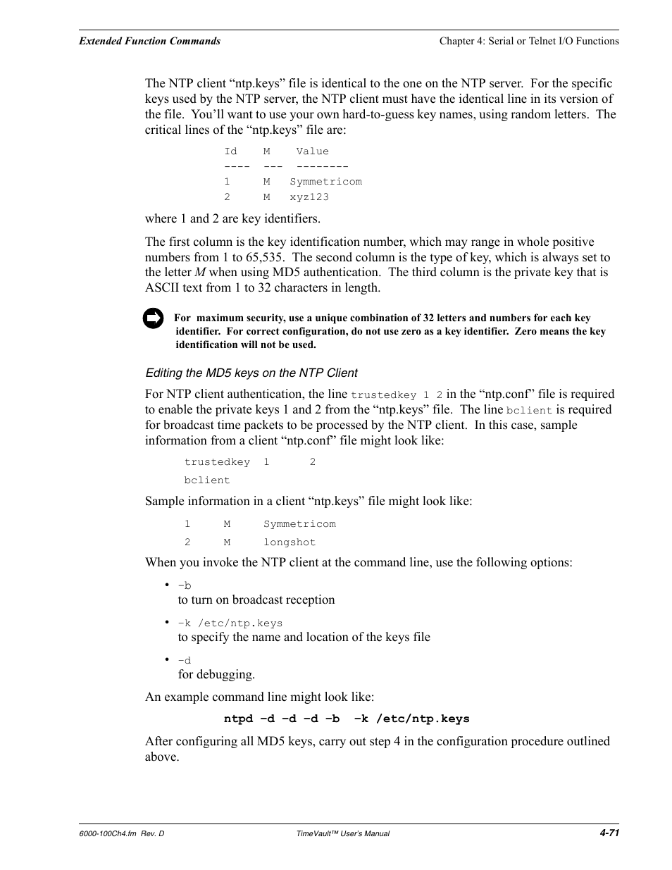 Editing the md5 keys on the ntp client | Symmetricom Time Server User Manual | Page 85 / 148