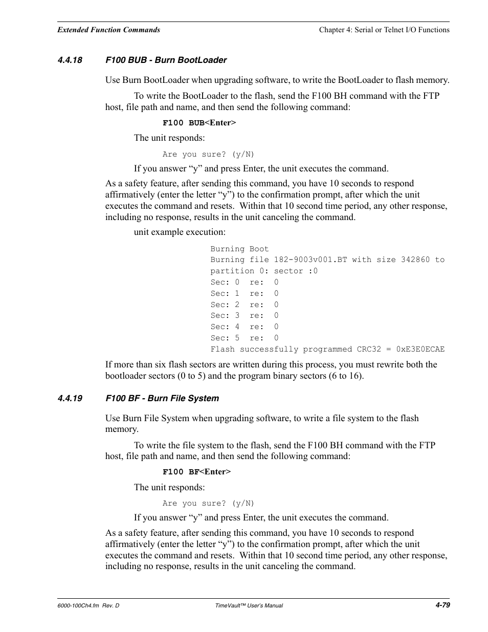18 f100 bub - burn bootloader, 19 f100 bf - burn file system, F100 bub - burn bootloader | F100 bf - burn file system | Symmetricom Time Server User Manual | Page 93 / 148