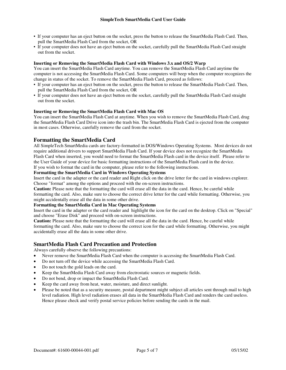 SimpleTech SmartMedia (SM) Card/Adapter User Manual | Page 5 / 7