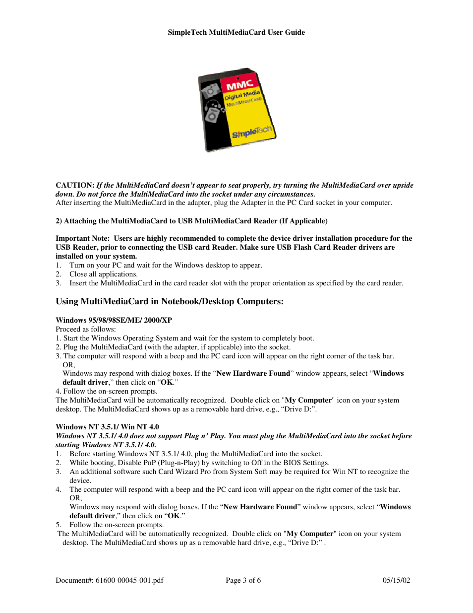 SimpleTech Digital Camera Memory Card User Manual | Page 3 / 6