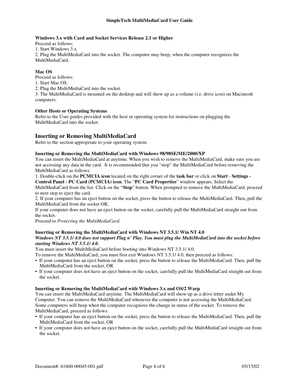 SimpleTech Digital Camera Memory Card User Manual | Page 4 / 6