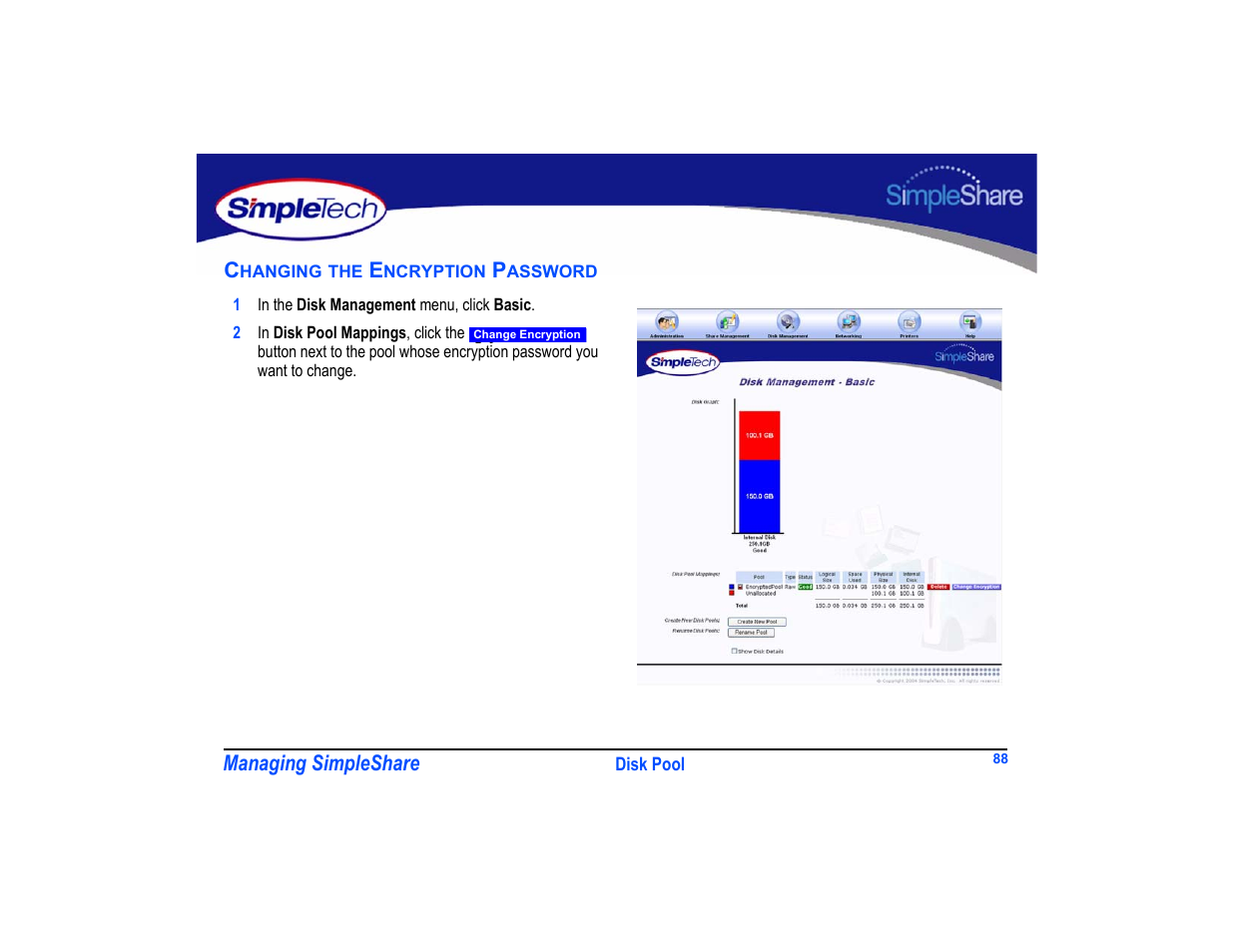 Changing the encryption password, Changing the encryption password 88 | SimpleTech SimpleShare User Manual | Page 102 / 120