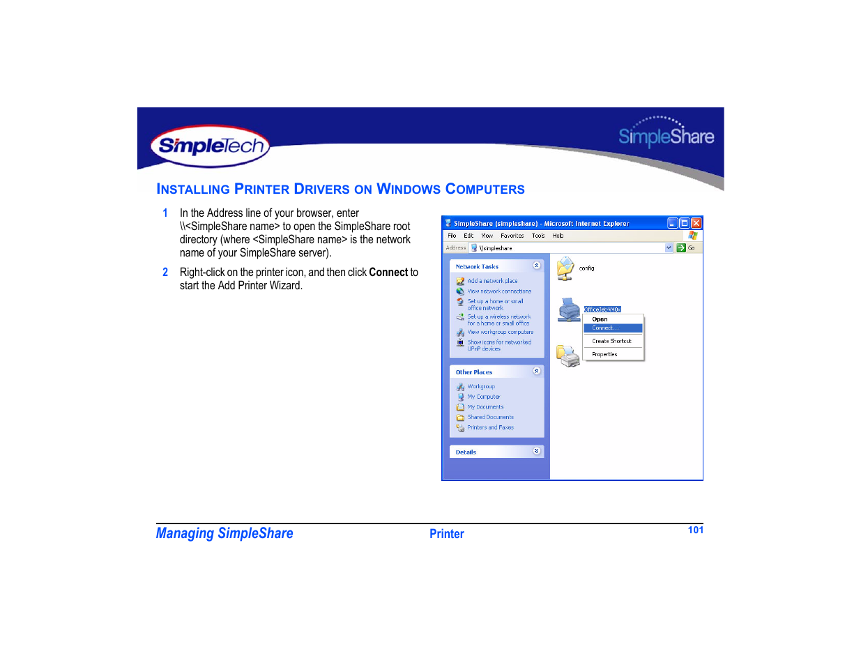 Installing printer drivers on windows computers | SimpleTech SimpleShare User Manual | Page 115 / 120