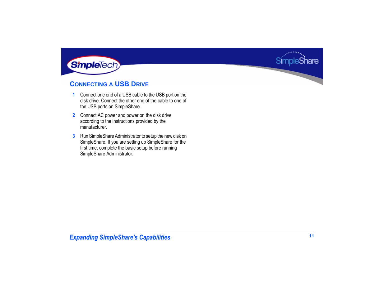 Connecting a usb drive, Connecting a usb drive 11 | SimpleTech SimpleShare User Manual | Page 25 / 120