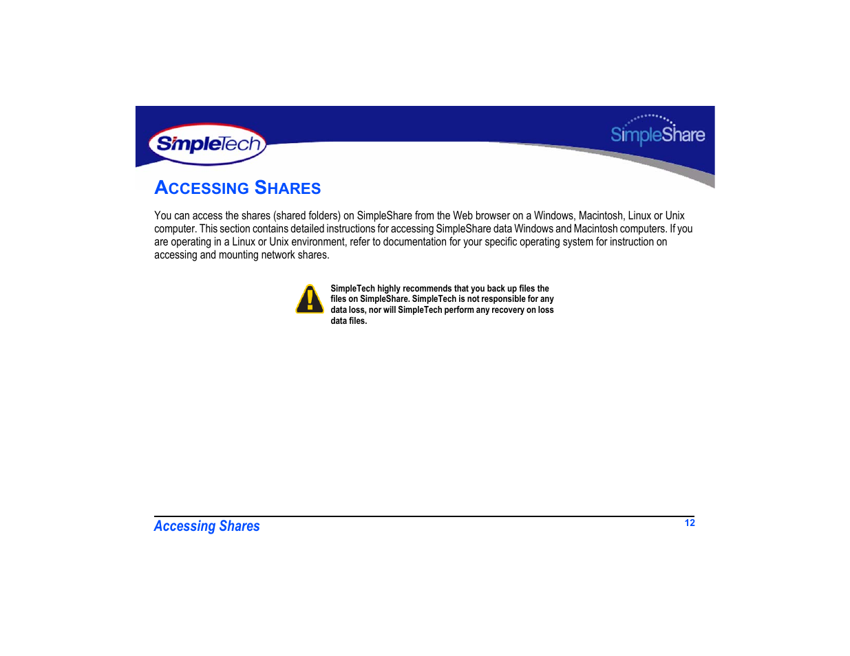 Accessing shares, Accessing shares 12 | SimpleTech SimpleShare User Manual | Page 26 / 120