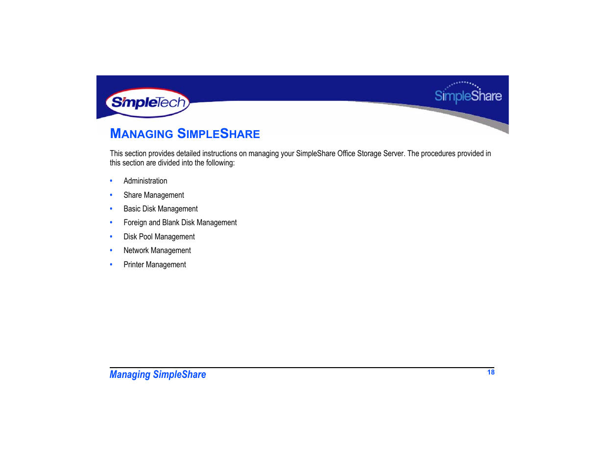 Managing simpleshare, Managing simpleshare 18 | SimpleTech SimpleShare User Manual | Page 32 / 120