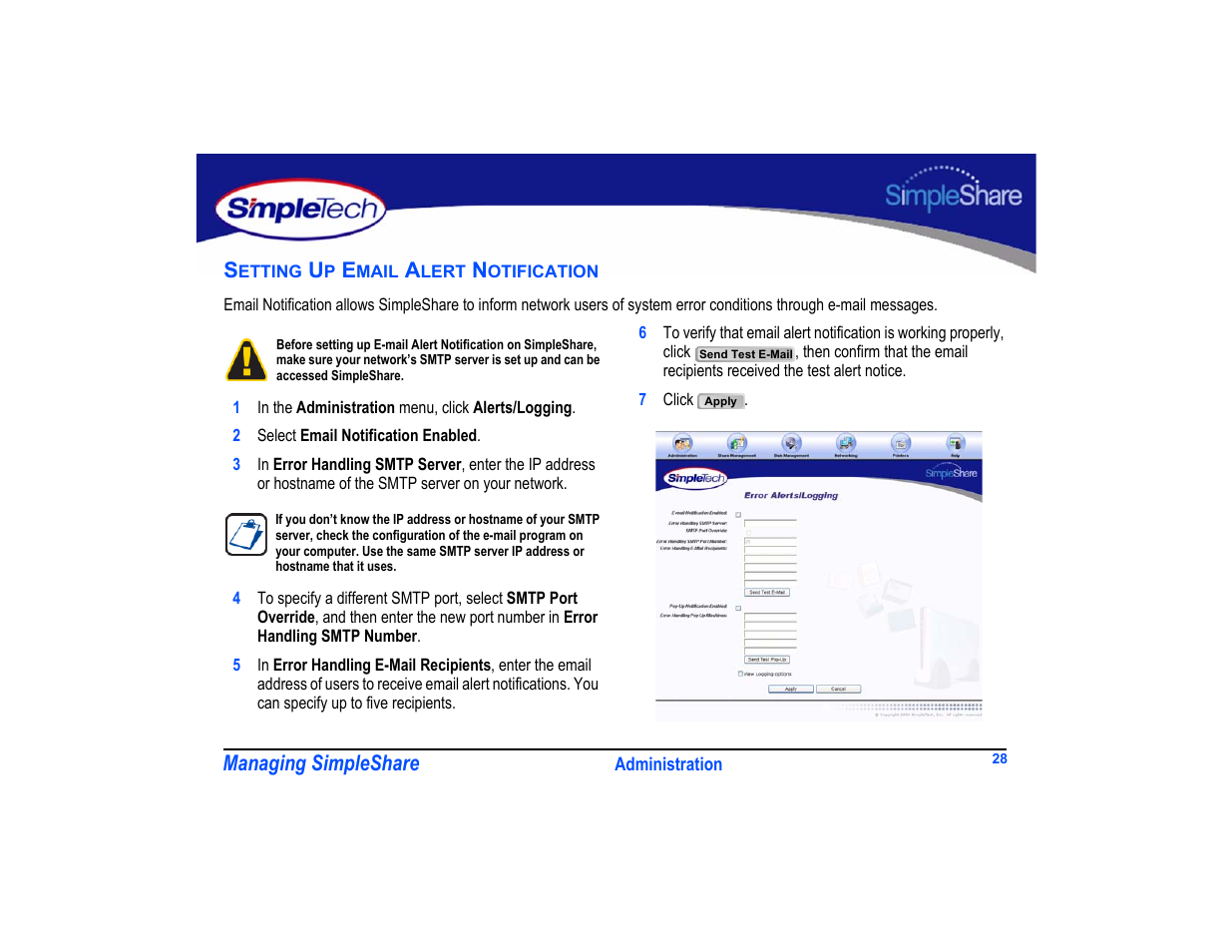 Setting up email alert notification, Setting up email alert notification 28 | SimpleTech SimpleShare User Manual | Page 42 / 120