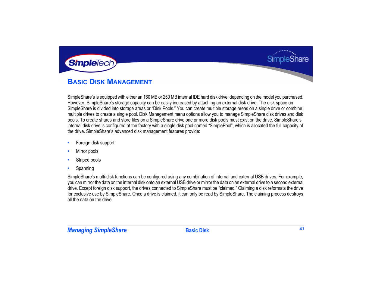 Basic disk management | SimpleTech SimpleShare User Manual | Page 55 / 120