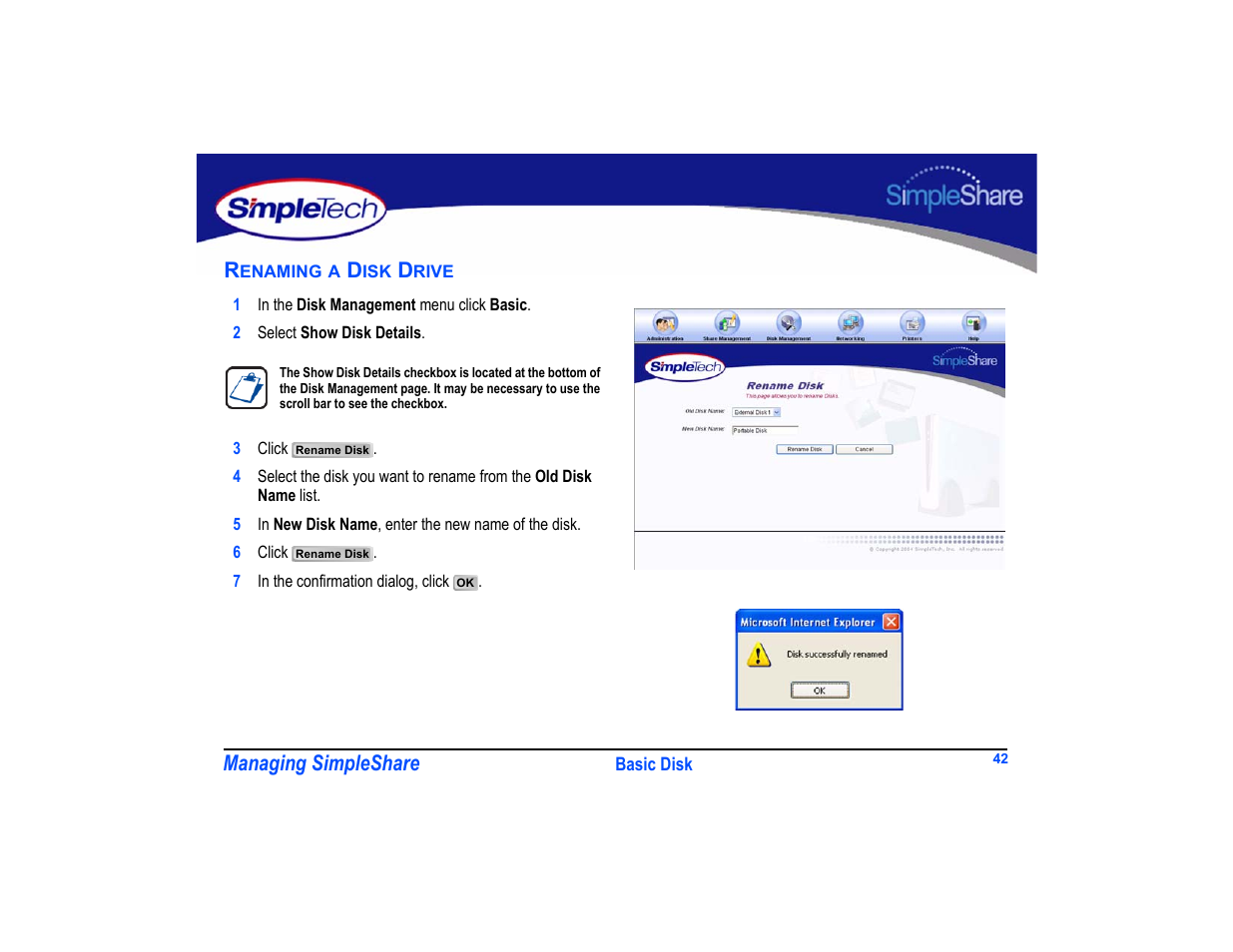 Renaming a disk drive, Renaming a disk drive 42 | SimpleTech SimpleShare User Manual | Page 56 / 120