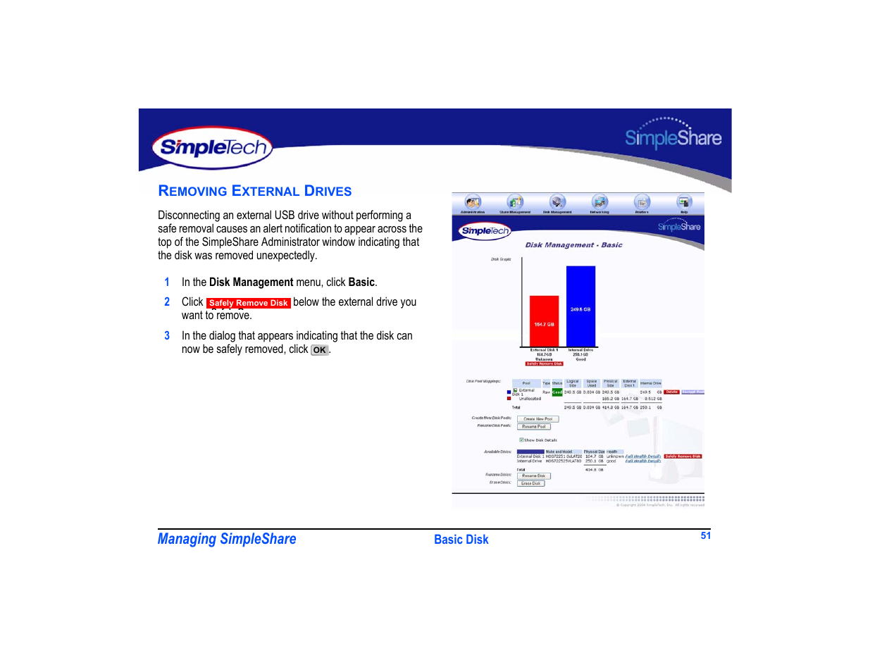 Removing external drives, Removing external drives 51 | SimpleTech SimpleShare User Manual | Page 65 / 120