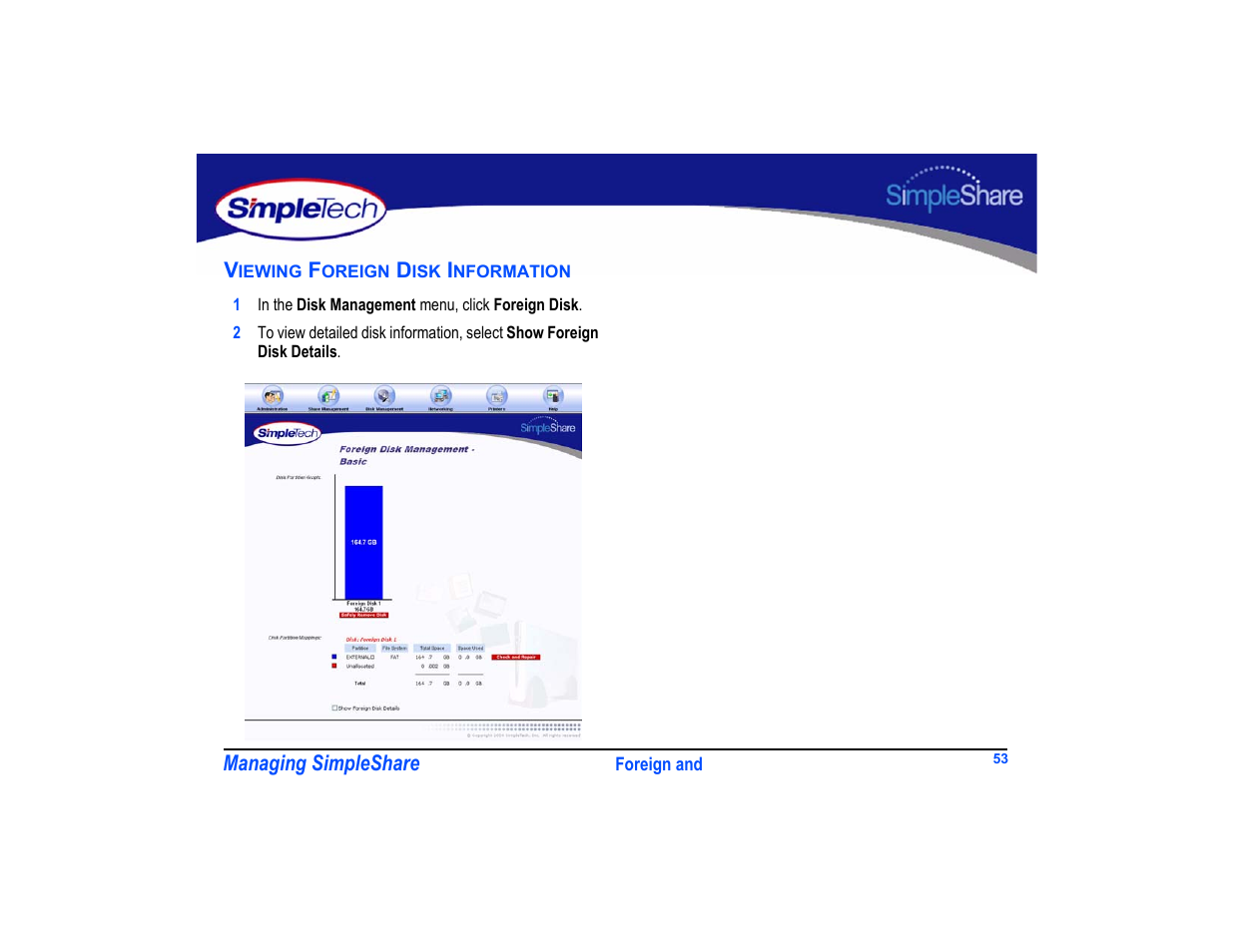 Viewing foreign disk information, Viewing foreign disk information 53 | SimpleTech SimpleShare User Manual | Page 67 / 120