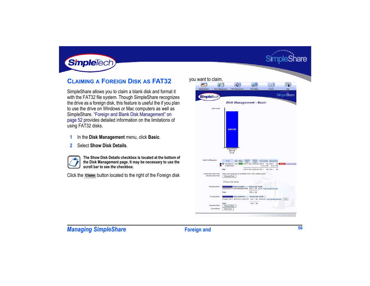 Claiming a foreign disk as fat32, Claiming a foreign disk as fat32 56 | SimpleTech SimpleShare User Manual | Page 70 / 120