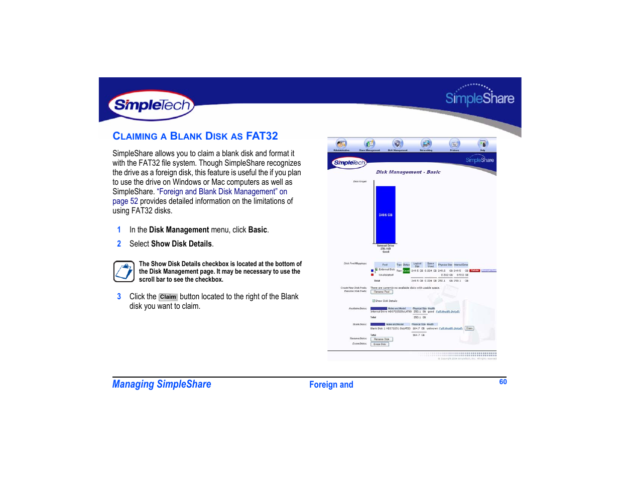 Claiming a blank disk as fat32, Claiming a blank disk as fat32 60 | SimpleTech SimpleShare User Manual | Page 74 / 120