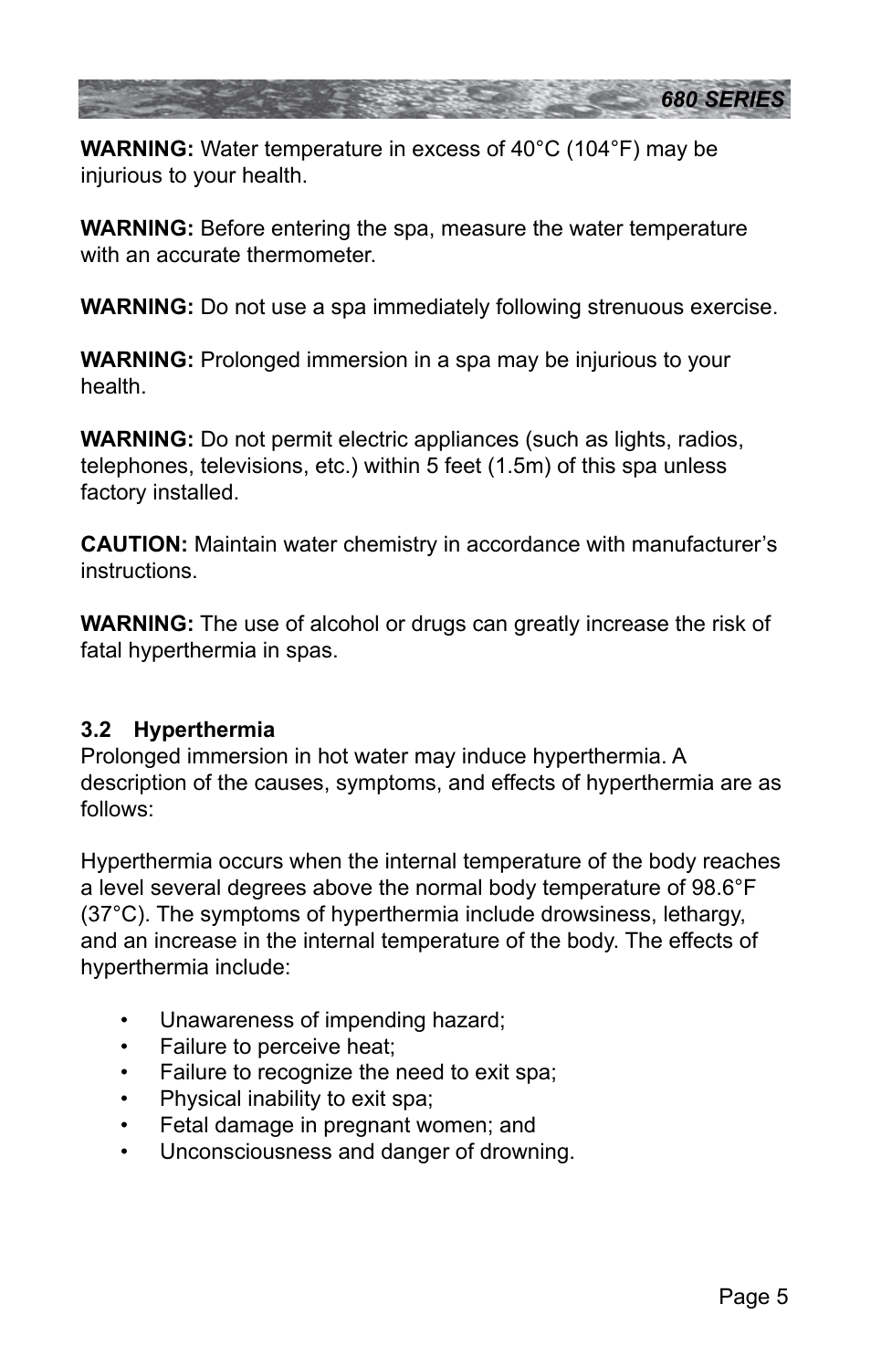 2 hyperthermia, Hyperthermia | Sundance Spas 680 User Manual | Page 11 / 60