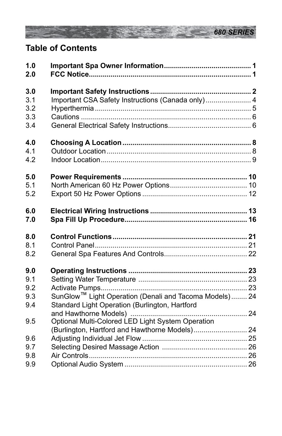 Sundance Spas 680 User Manual | Page 3 / 60