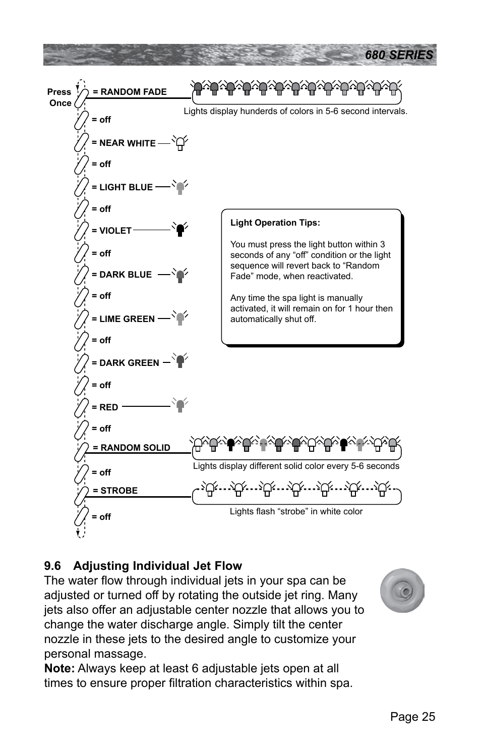 6 adjusting individual jet flow, Adjusting individual jet flow | Sundance Spas 680 User Manual | Page 31 / 60