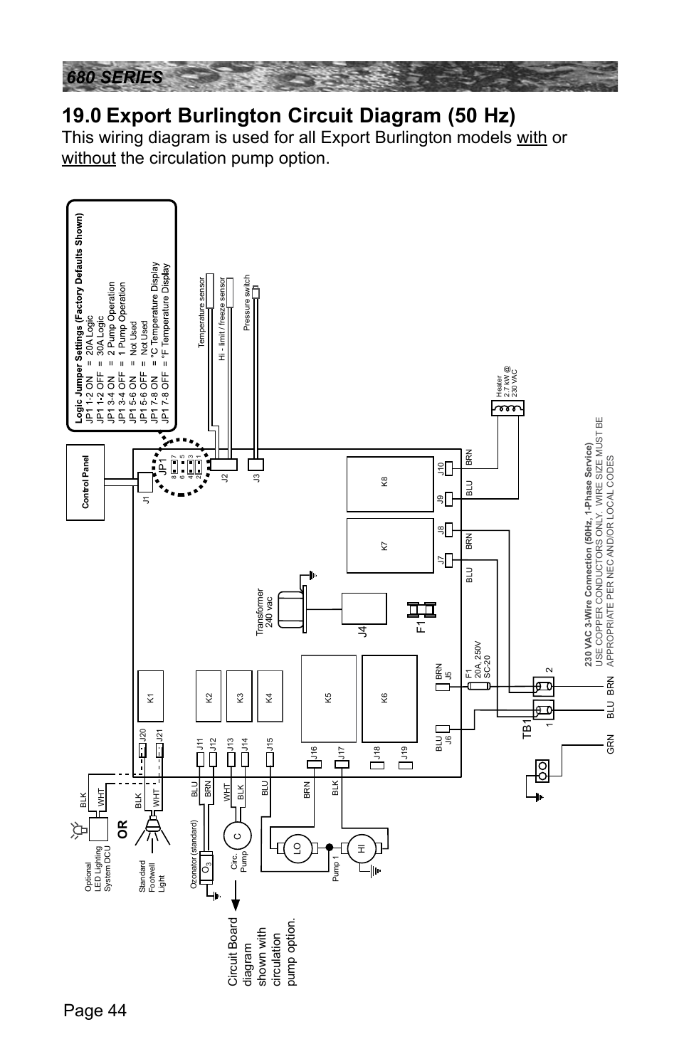 0 export burlington circuit diagram (50 hz), Export burlington circuit diagram (50 hz), J4 f1 | Sundance Spas 680 User Manual | Page 50 / 60