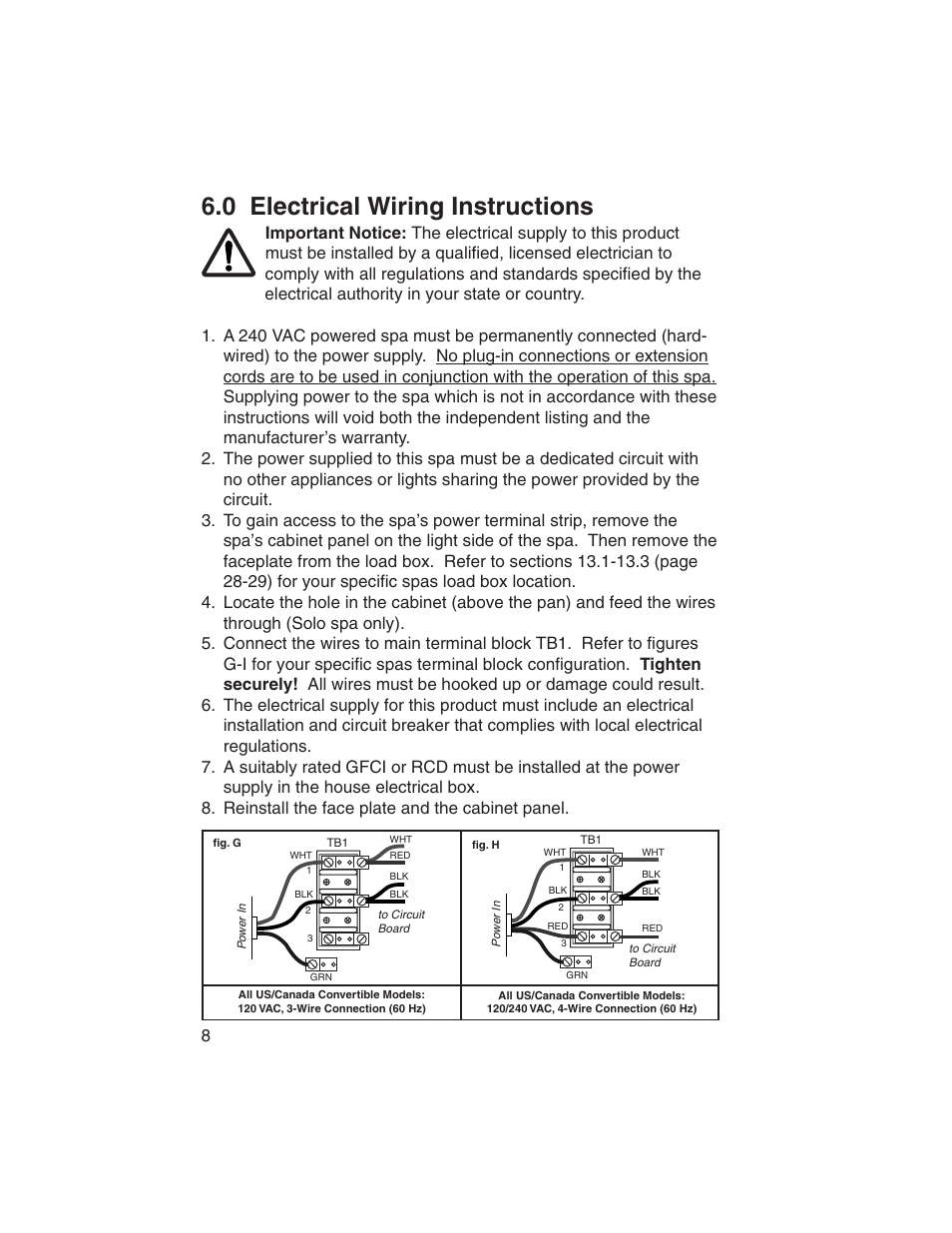 0 electrical wiring instructions | Sundance Spas Portofino Series User Manual | Page 12 / 44