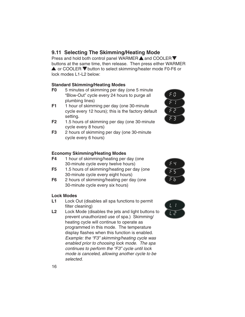 11 selecting the skimming/heating mode | Sundance Spas Portofino Series User Manual | Page 20 / 44