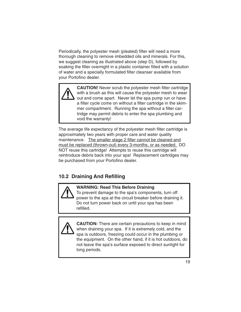 2 draining and refilling | Sundance Spas Portofino Series User Manual | Page 23 / 44