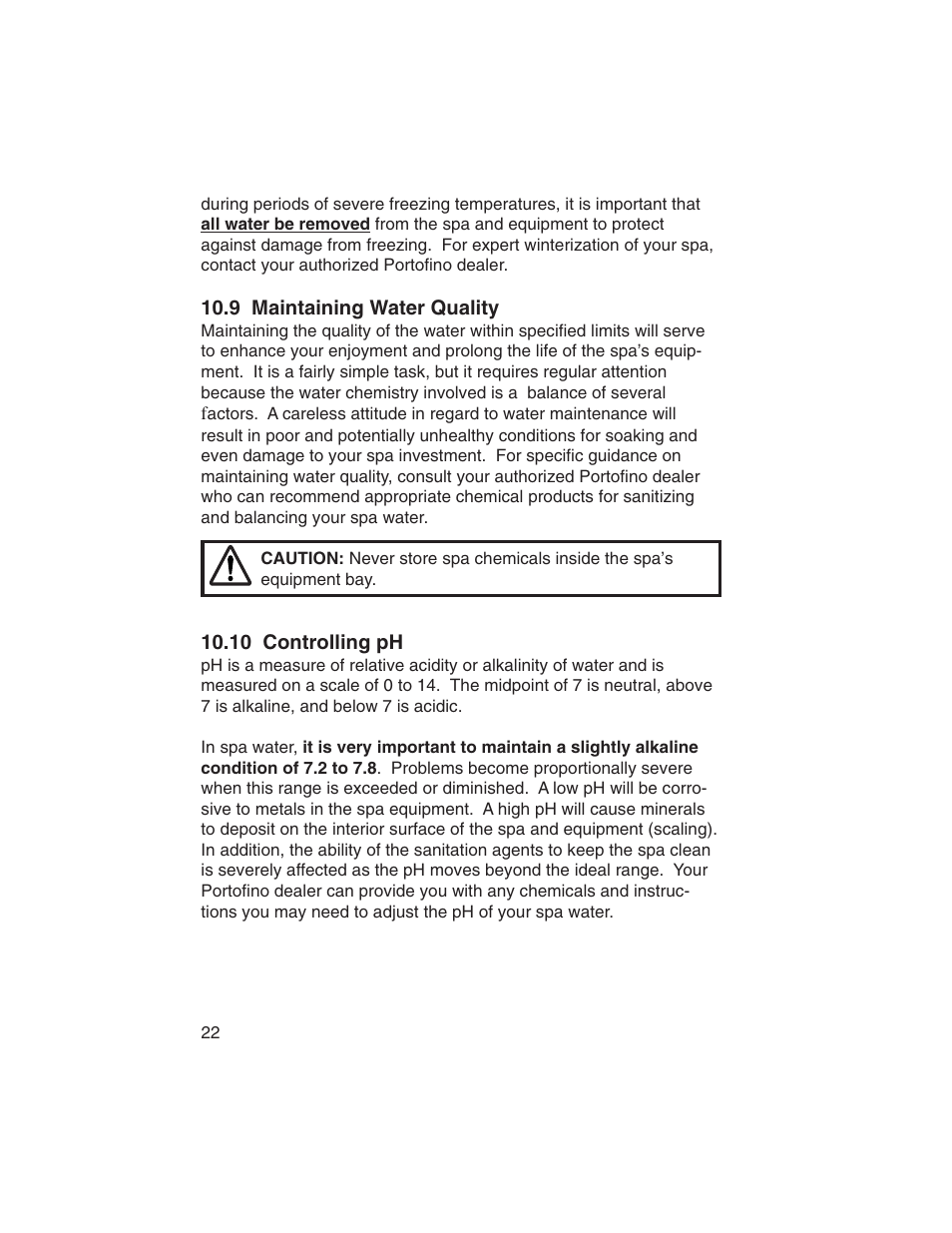 9 maintaining water quality, 10 controlling ph | Sundance Spas Portofino Series User Manual | Page 26 / 44