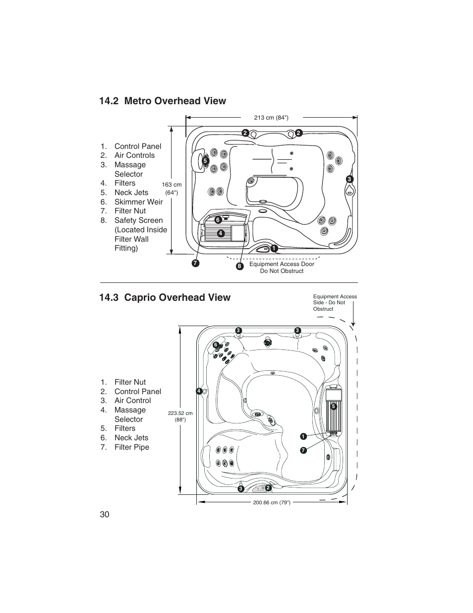 2 metro overhead view, 3 caprio overhead view | Sundance Spas Portofino Series User Manual | Page 34 / 44