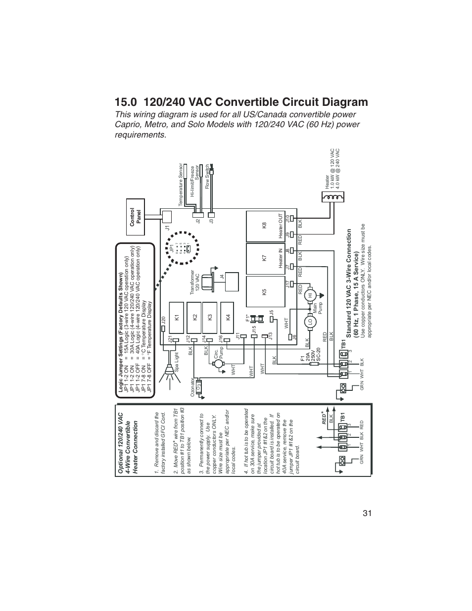 0 120/240vac convertible circuit diagram | Sundance Spas Portofino Series User Manual | Page 35 / 44