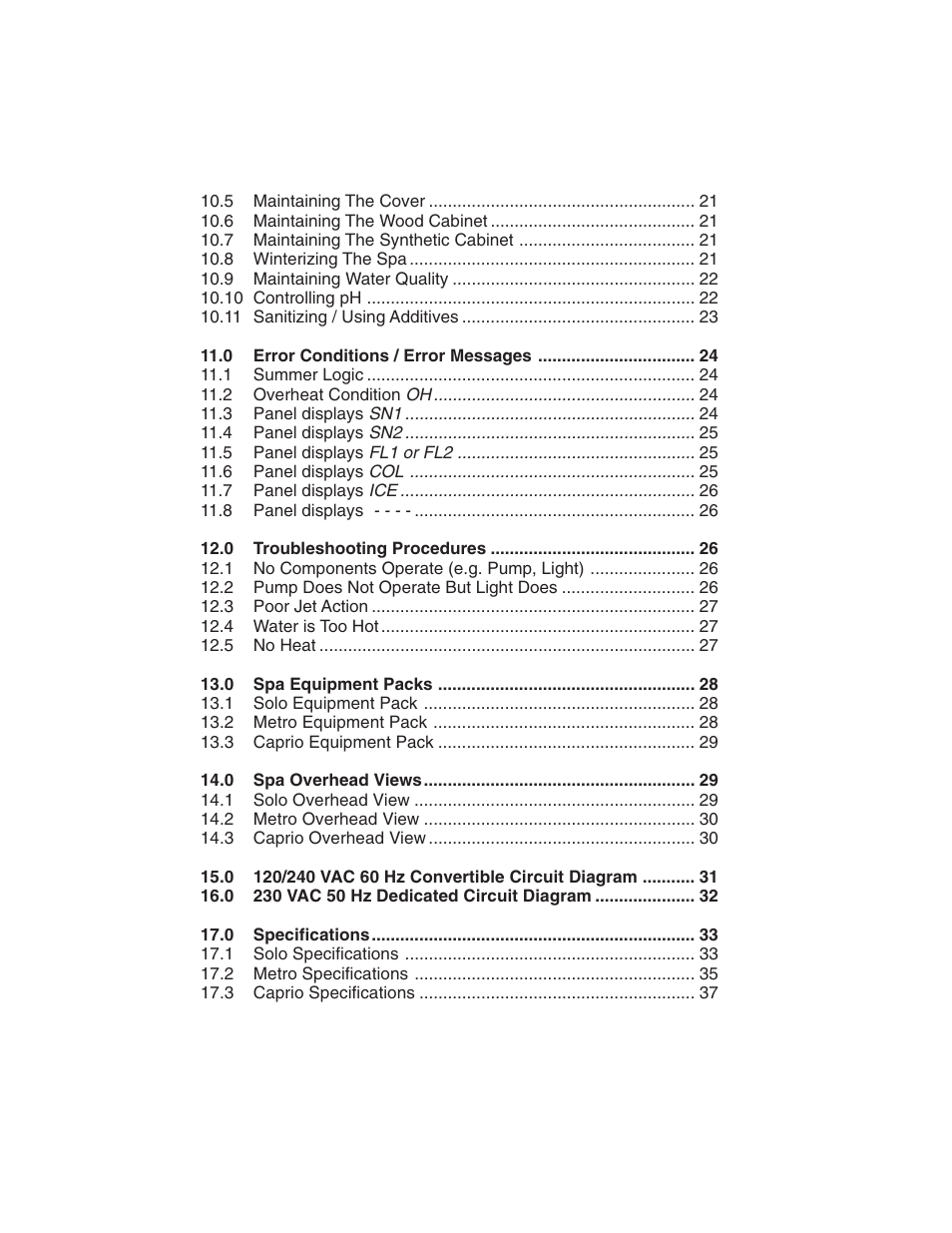 Table of contents (2) | Sundance Spas Portofino Series User Manual | Page 4 / 44