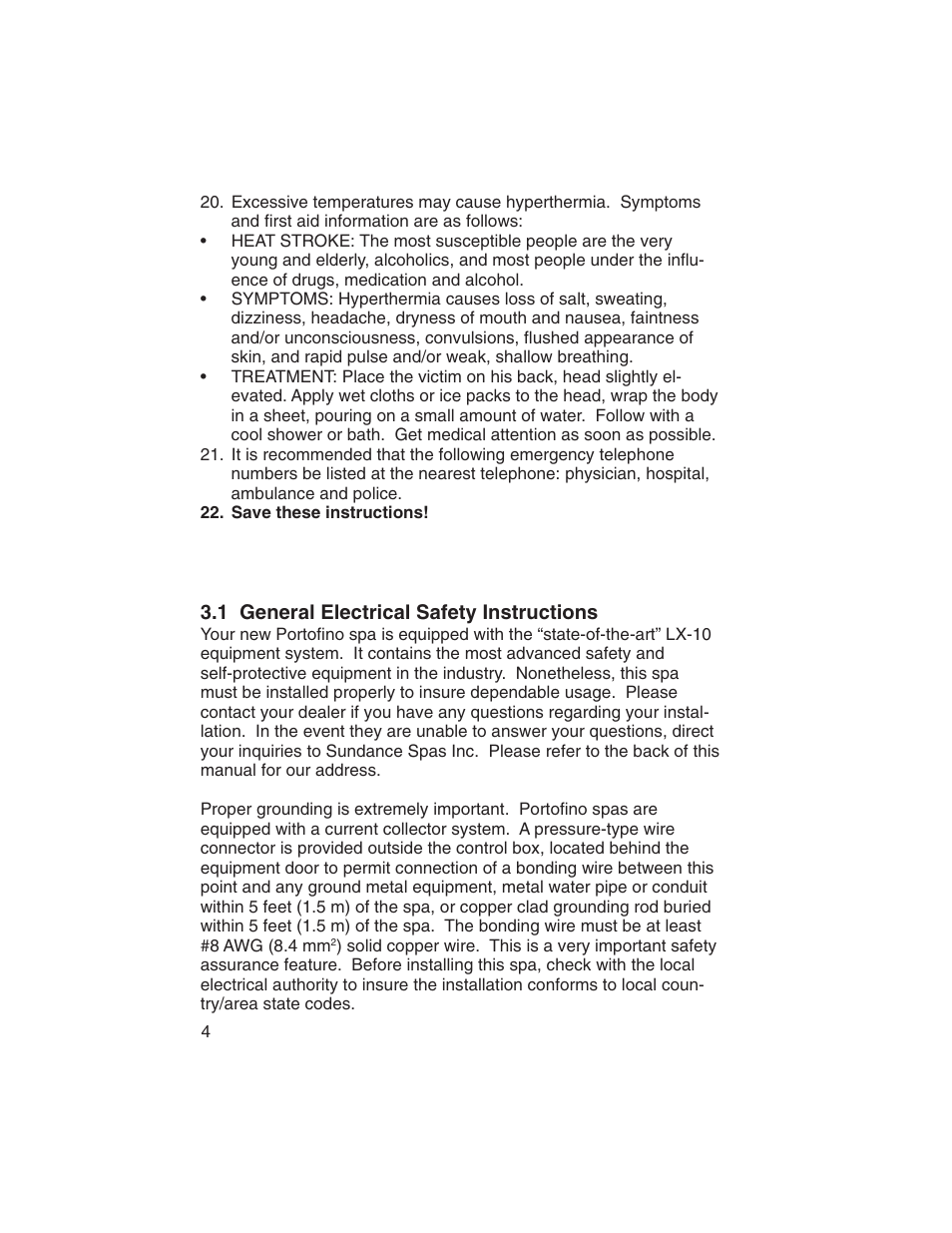 1 general electrical safety instructions | Sundance Spas Portofino Series User Manual | Page 8 / 44