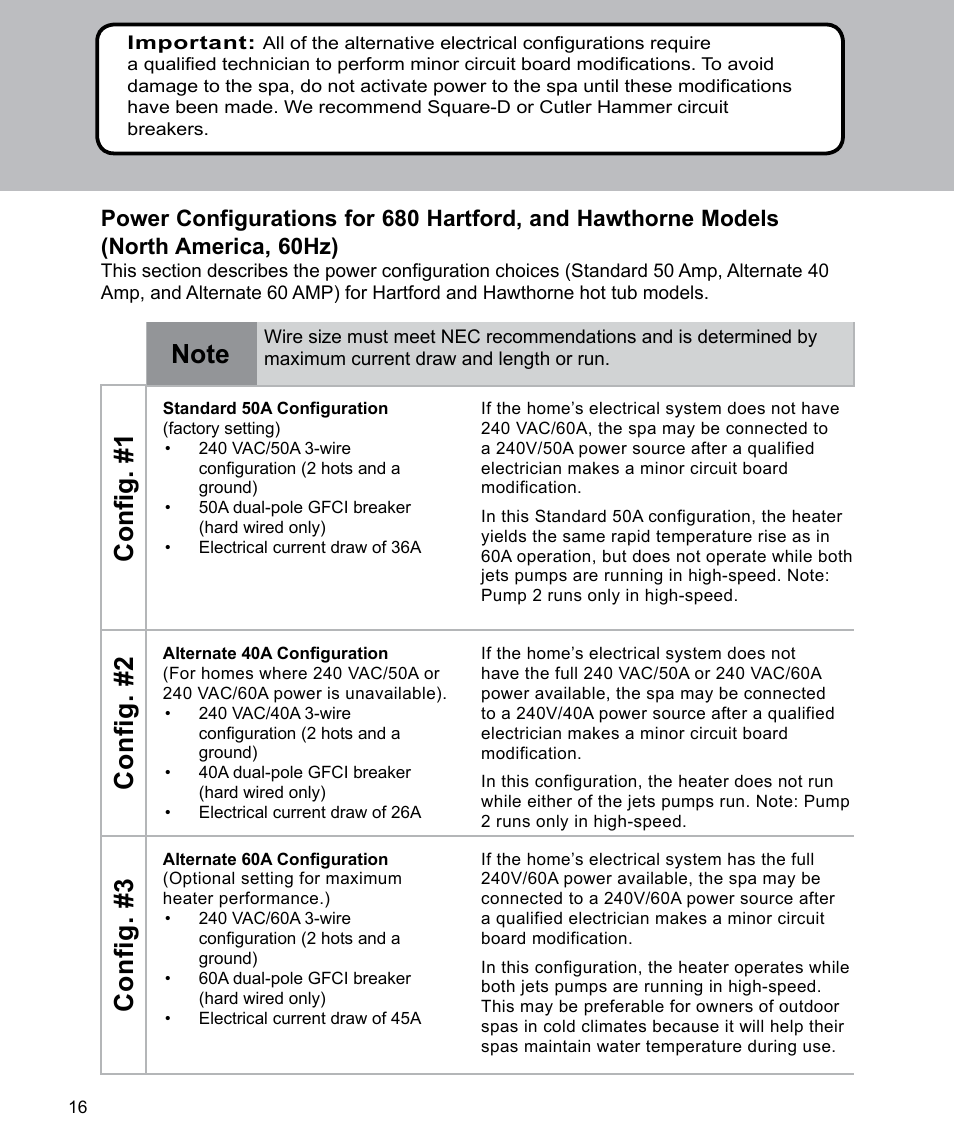 Config. #1, Config. #2, Config. #3 | Sundance Spas Spas 880 Series User Manual | Page 18 / 32