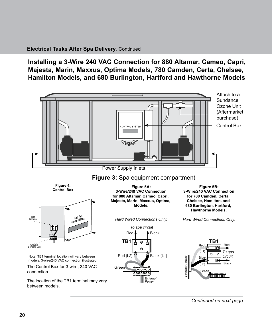 Figure 3: spa equipment compartment, Electrical tasks after spa delivery, Continued continued on next page | Sundance Spas Spas 880 Series User Manual | Page 22 / 32