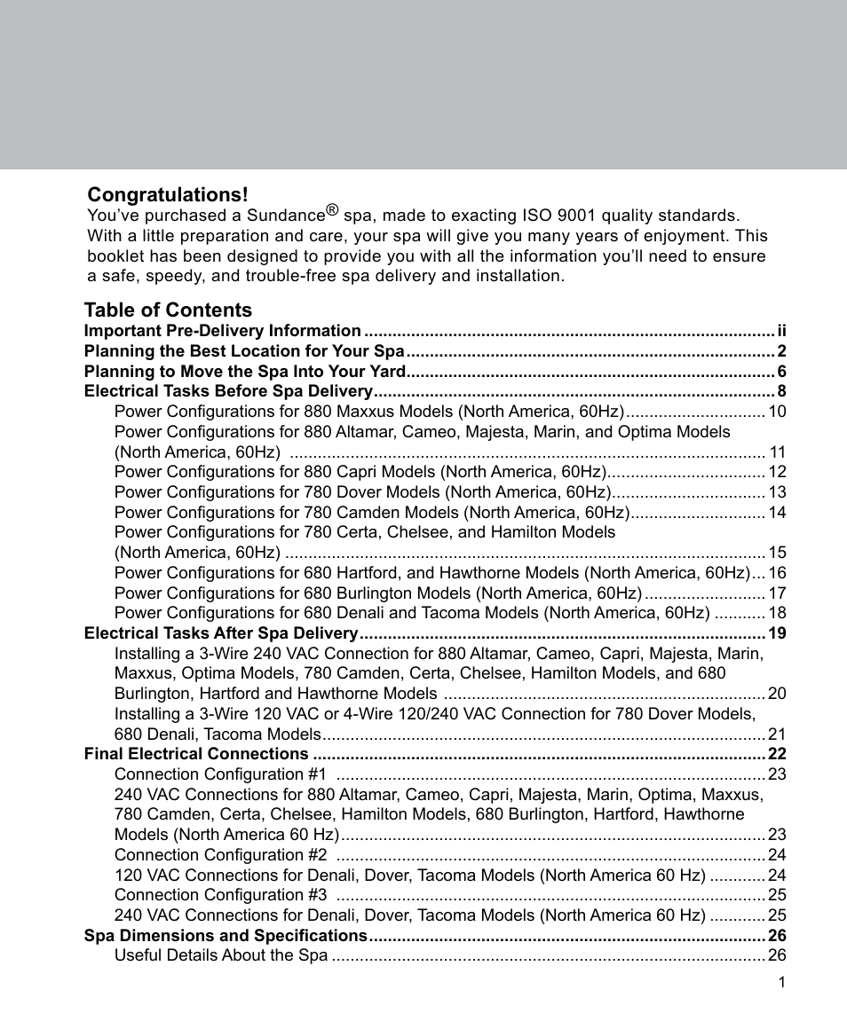 Sundance Spas Spas 880 Series User Manual | Page 3 / 32