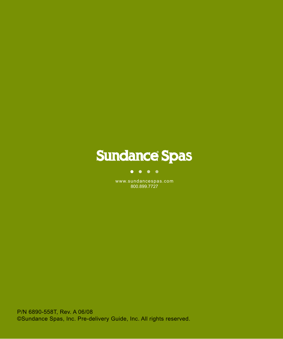 Back cover | Sundance Spas Spas 880 Series User Manual | Page 32 / 32