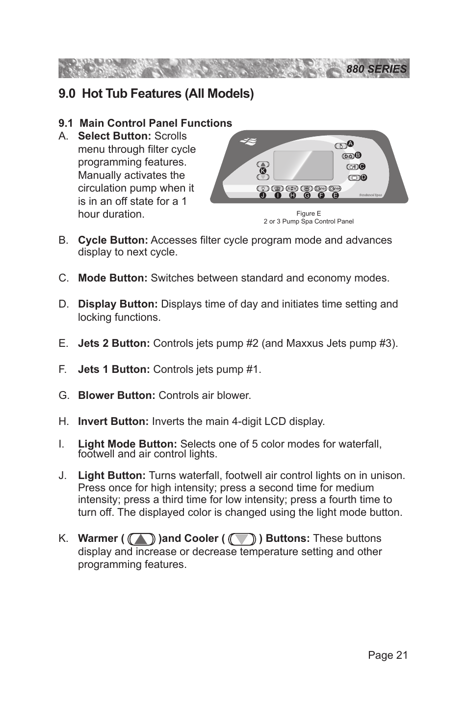 0 hot tub features (all models), 1 main control panel functions | Sundance Spas 880 User Manual | Page 27 / 80