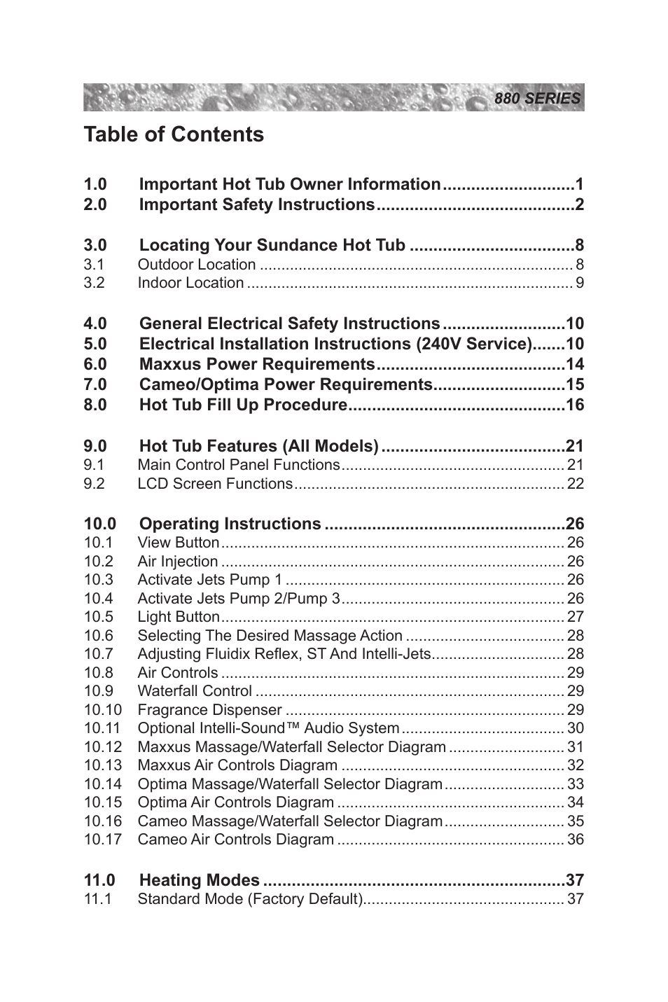 Sundance Spas 880 User Manual | Page 3 / 80