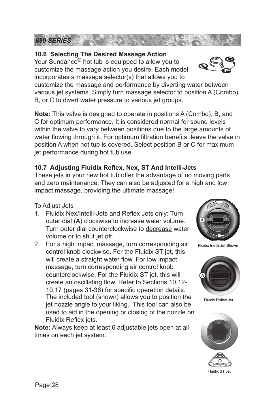 6 selecting the desired massage action | Sundance Spas 880 User Manual | Page 34 / 80