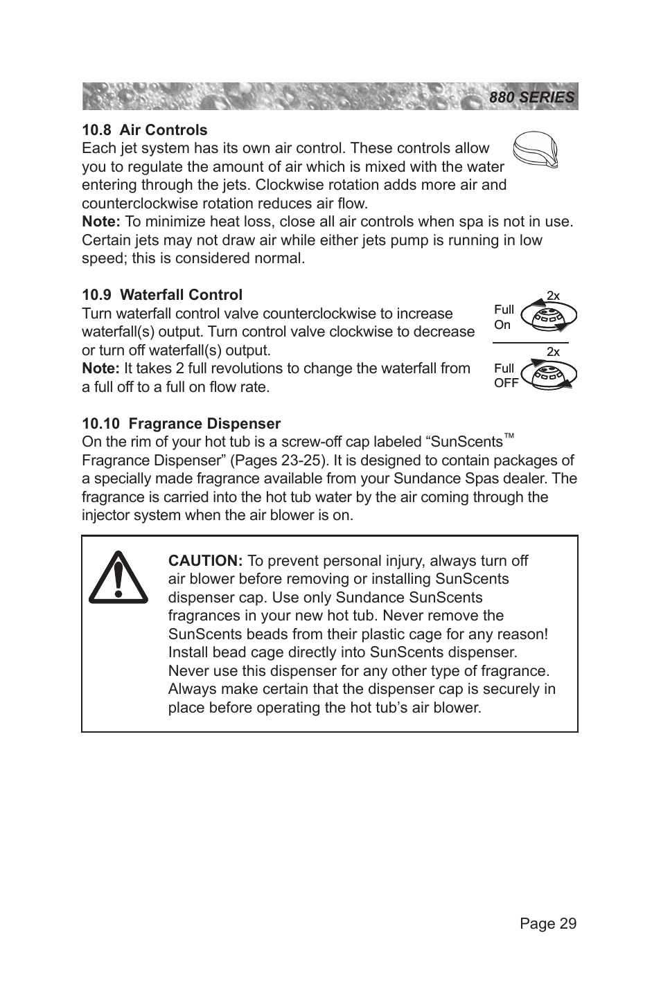 8 air controls, 9 waterfall control, 10 fragrance dispenser | Sundance Spas 880 User Manual | Page 35 / 80