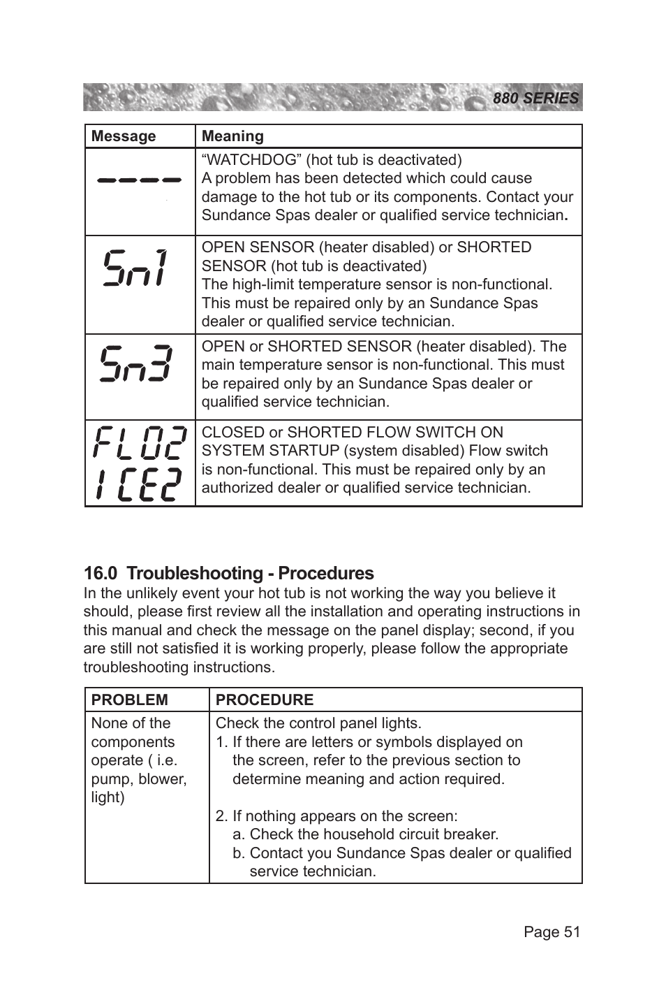 0 troubleshooting - procedures | Sundance Spas 880 User Manual | Page 57 / 80