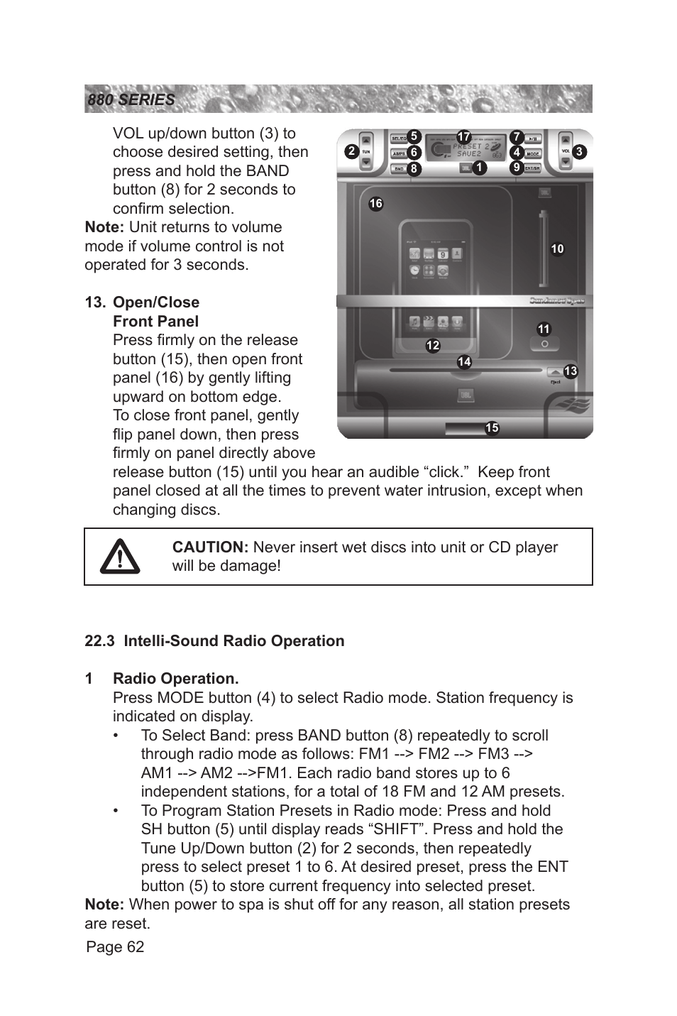 3 intelli-sound radio operation | Sundance Spas 880 User Manual | Page 68 / 80