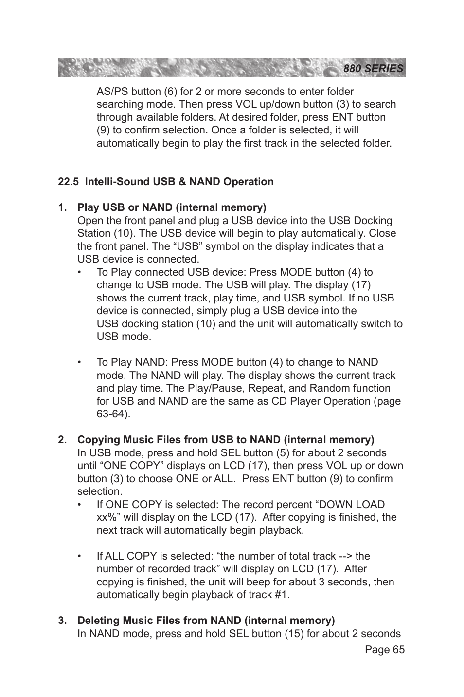 5 intelli-sound usb & nand operation | Sundance Spas 880 User Manual | Page 71 / 80