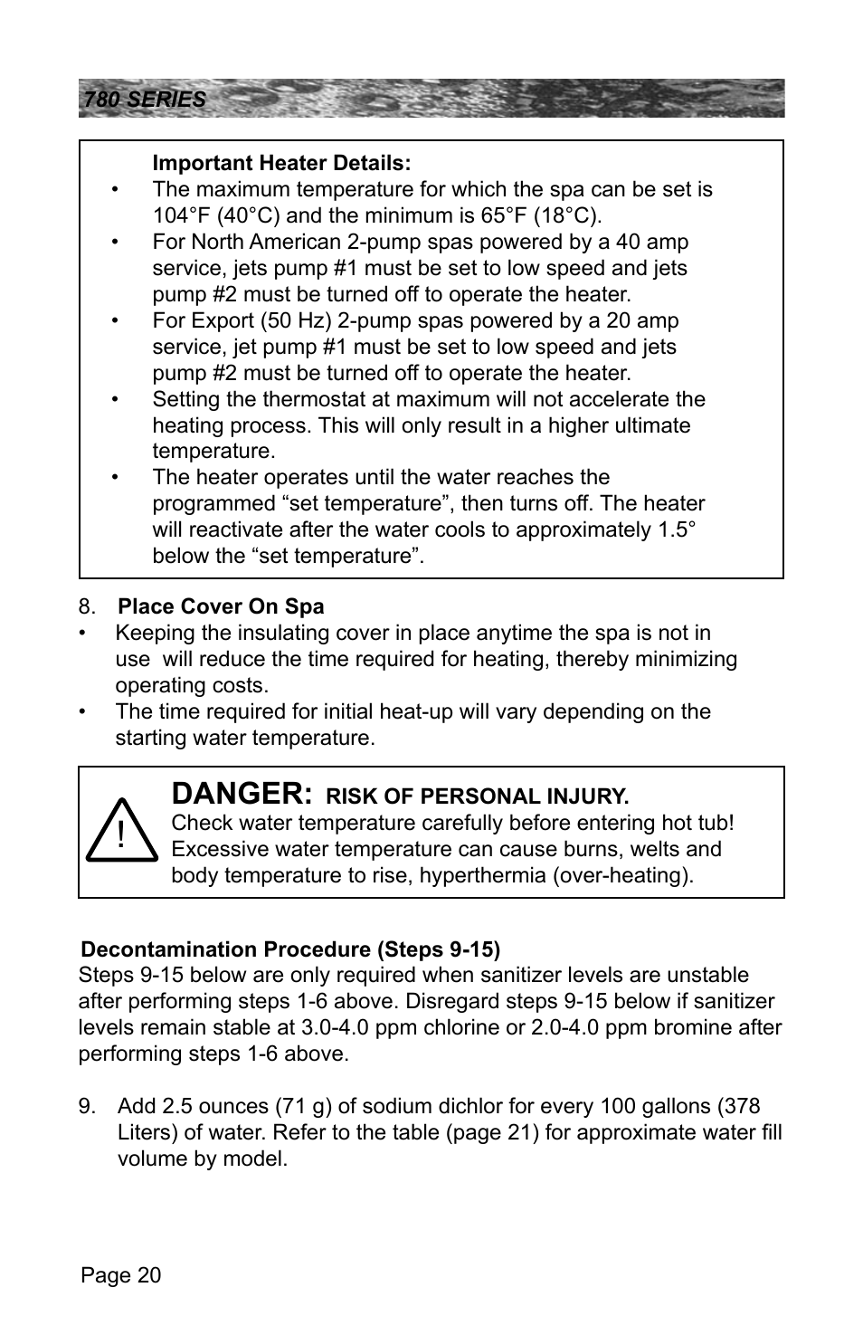 Danger | Sundance Spas CAMDEN 780 User Manual | Page 24 / 72