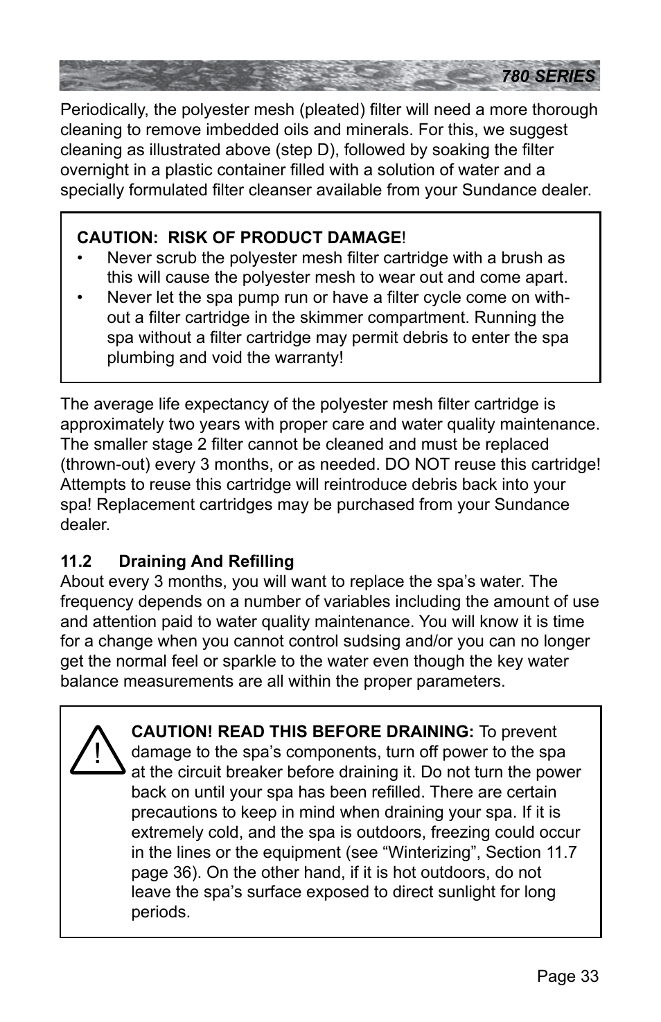 2 draining and refilling, Draining and refilling | Sundance Spas CAMDEN 780 User Manual | Page 37 / 72