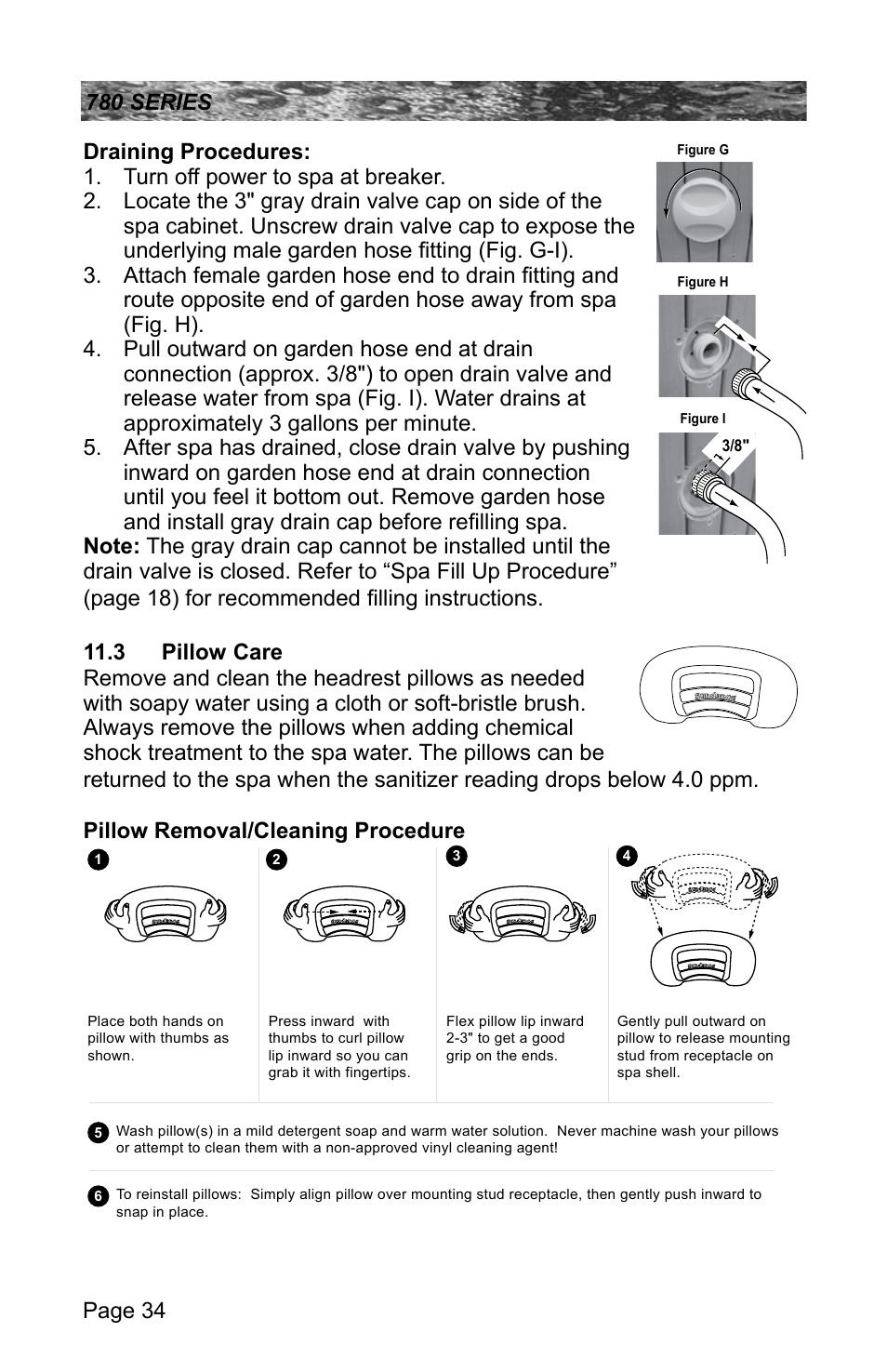 3 pillow care, Pillow care | Sundance Spas CAMDEN 780 User Manual | Page 38 / 72