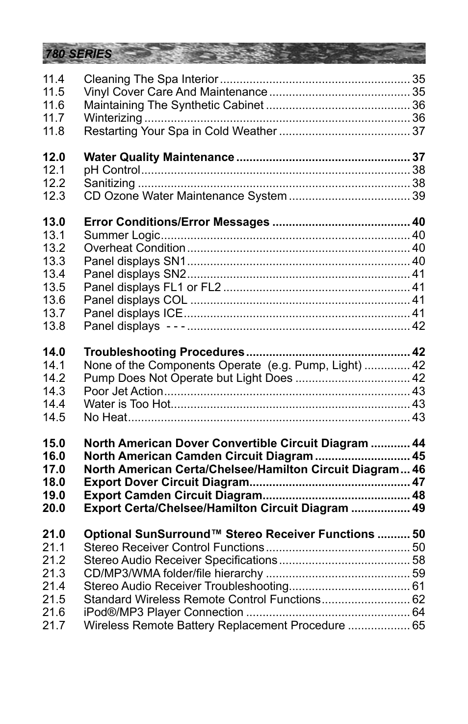 Sundance Spas CAMDEN 780 User Manual | Page 4 / 72