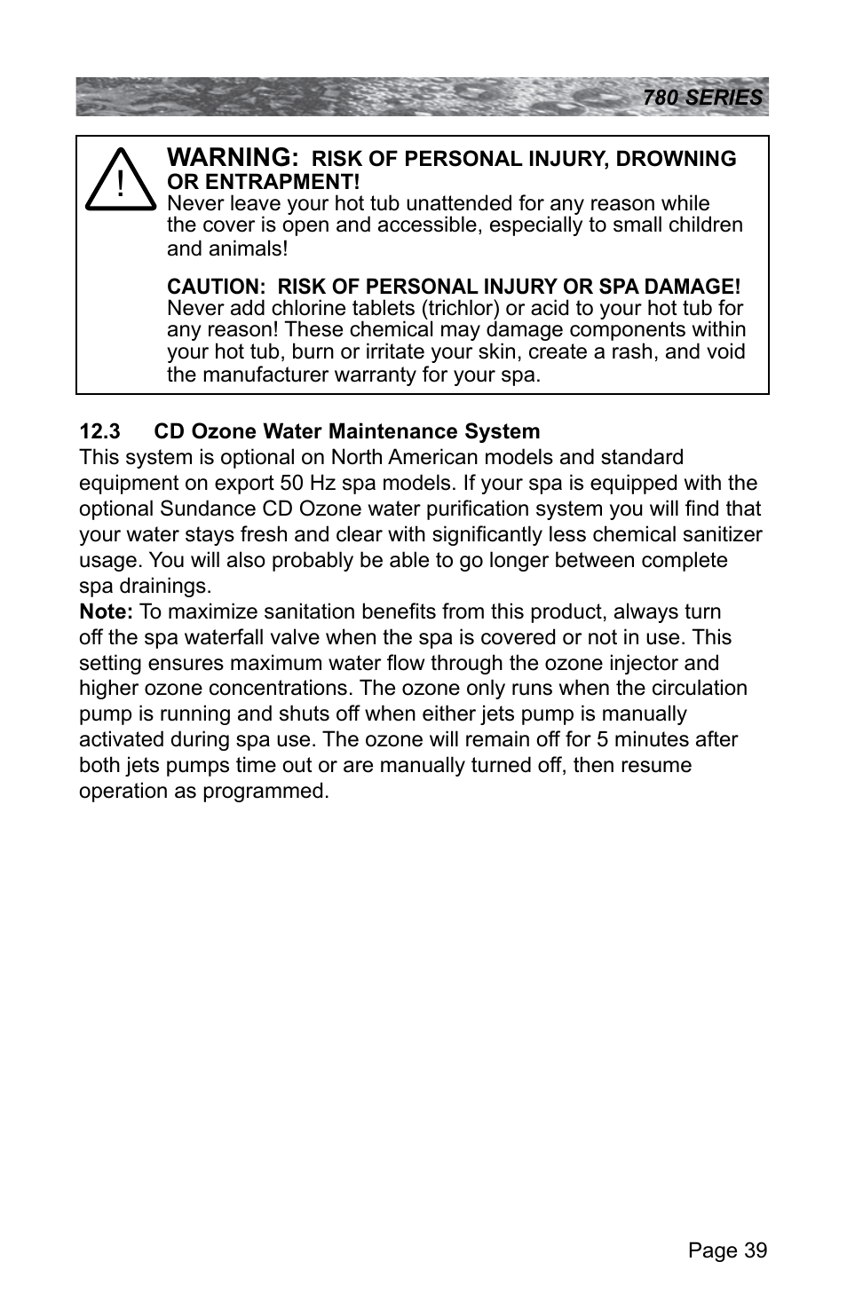 3 cd ozone water maintenance system | Sundance Spas CAMDEN 780 User Manual | Page 43 / 72